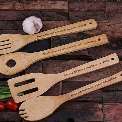 Image of Personalized 4pc Wooden Utensil Set - Assorted - Kitchen