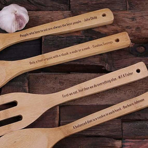 Personalized 4pc Wooden Utensil Set - Assorted - Kitchen