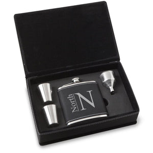 Personalized 6 oz BlackSilver Flask Gift Set for Groomsmen - Modern - Flasks