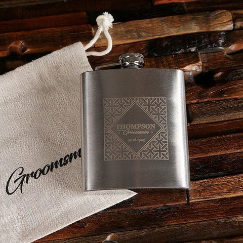 Image of Personalized 8 oz Stainless Steel Flask & Holding Pouch Set - Assorted - Groomsmen
