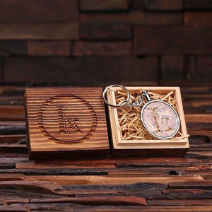 Personalized Acrylic Monogram Key Chain with Wood Box - Key Chains & Gift Box