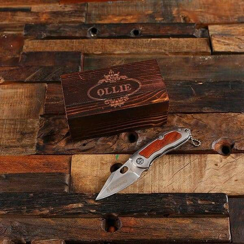 Image of Personalized and Finally Crafted Wood Pocket Knife with Wood Box - Knives & Gift Box