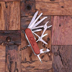 Personalized Army Utility Pocket Knife 13 Tools with Wood Box - Knives & Gift Box