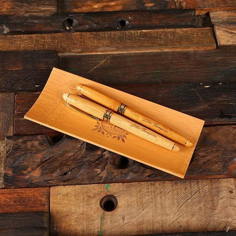 Image of Personalized Bamboo Pen Holder with Drawstring Bag & Gift Box - All Products