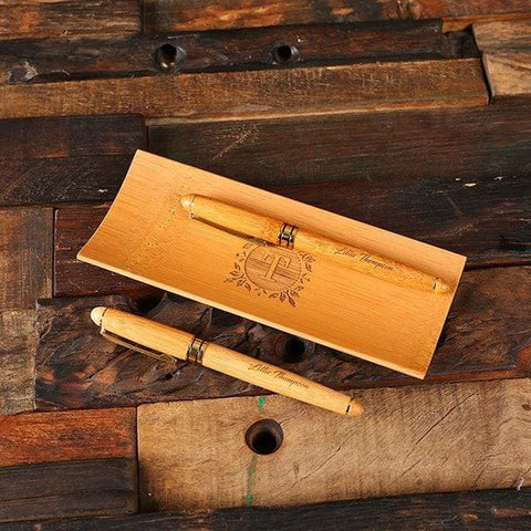 Image of Personalized Bamboo Pen Holder with Drawstring Bag & Gift Box - All Products