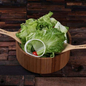 Personalized Bamboo Salad Utensils & Bowl - Serving - Trays Bowls Etc.