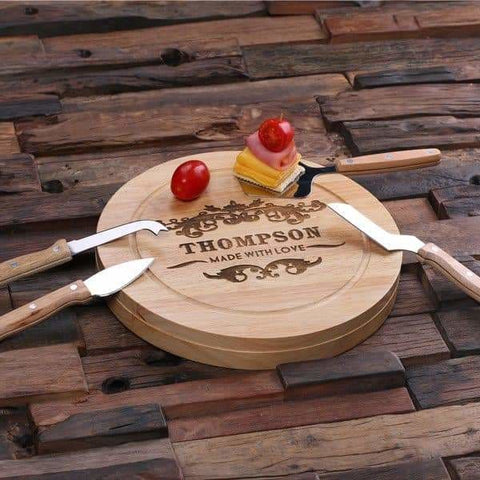 Image of Personalized Bamboo Wood Cutting Bread Cheese Serving Tray Board with Tools A - Serving - Cheese Boards