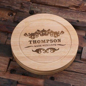 Personalized Bamboo Wood Cutting Bread Cheese Serving Tray Board with Tools A - Serving - Cheese Boards
