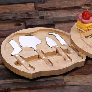 Personalized Bamboo Wood Cutting Bread Cheese Serving Tray Board with Tools A - Serving - Cheese Boards