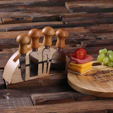 Image of Personalized Bamboo Wood Cutting Bread Cheese Serving Tray Board with Tools B - Serving - Cheese Boards