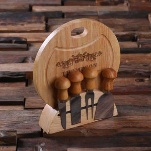 Personalized Bamboo Wood Cutting Bread Cheese Serving Tray Board with Tools B - Serving - Cheese Boards