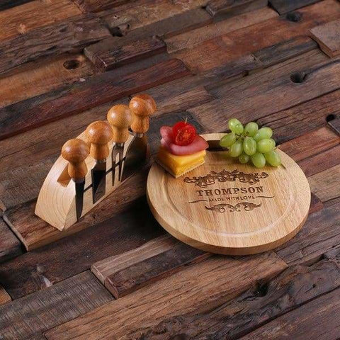 Image of Personalized Bamboo Wood Cutting Bread Cheese Serving Tray Board with Tools B - Serving - Cheese Boards