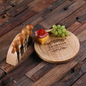 Personalized Bamboo Wood Cutting Bread Cheese Serving Tray Board with Tools B - Serving - Cheese Boards