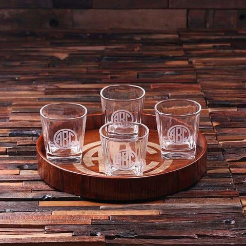 Image of Personalized Bar Tray Set Grand Tray Set with 4 Glasses - Assorted - Bar