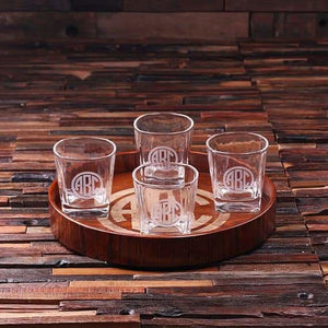 Personalized Bar Tray Set Grand Tray Set with 4 Glasses - Assorted - Bar