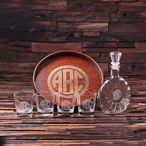 Personalized Bar Tray Set Grand Tray Set with 4 Whiskey Glasses - Drinkware - Whiskey Gifts