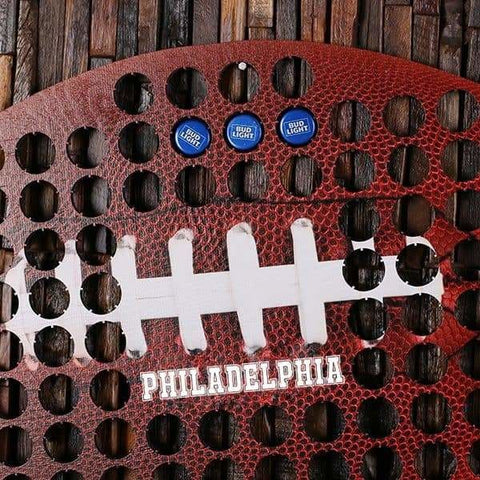 Image of Personalized Beer Cap Map Shape of a Football - Beer Cap Boards - Sports