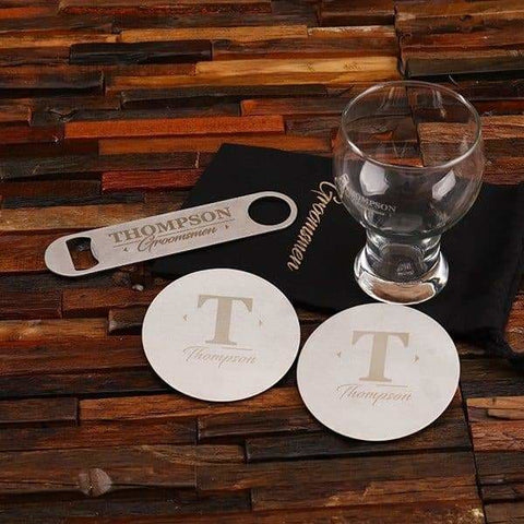 Image of Personalized Beer Glass Opener Coaster & Ice Bucket Set - Assorted - Groomsmen