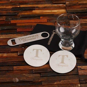 Personalized Beer Glass Opener Coaster & Ice Bucket Set - Assorted - Groomsmen