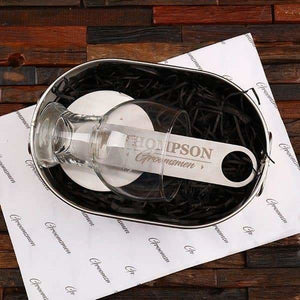 Personalized Beer Glass Opener Coaster & Ice Bucket Set - Assorted - Groomsmen