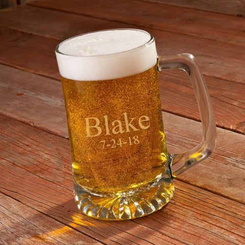 Image of Personalized Beer Mugs - Glass - 25 oz. - Groomsmen Gift - 2Lines - Barware