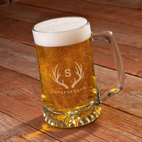 Image of Personalized Beer Mugs - Glass - 25 oz. - Groomsmen Gift - Antler - Barware