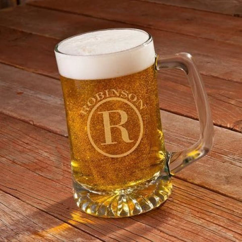 Image of Personalized Beer Mugs - Glass - 25 oz. - Groomsmen Gift - Circle - Barware