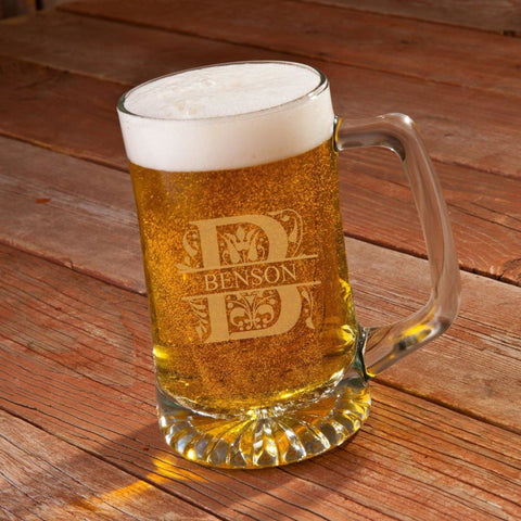 Image of Personalized Beer Mugs - Glass - 25 oz. - Groomsmen Gift - Filigree - Barware