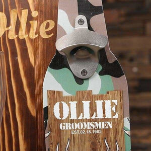 Personalized Beer Opener Wall Hang with 4 Wood Coasters and 24 oz Pilsner Beer Glass Hunter - All Products