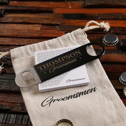 Image of Personalized Black Latex Bottle Opener & Holding Pouch Set - Assorted - Groomsmen