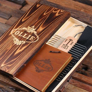 Personalized Black Tie Tie Clip Rack Leather Journal Boyfriend Gift Mens Gift Groomsmen Gift Mens Christmas Gift - Tie Gift Sets