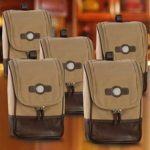 Image of Personalized Canvas and Leather Shaving Travel Bags for Groomsmen - Set of 5 - Travel Gifts