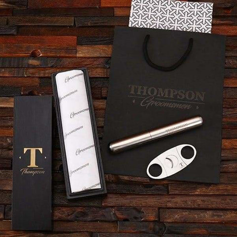 Image of Personalized Cigar Cutter & Cigar Holder Groomsmen Gift Set - Assorted - Groomsmen