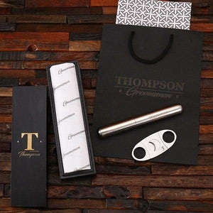 Personalized Cigar Cutter & Cigar Holder Groomsmen Gift Set - Assorted - Groomsmen