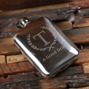 Personalized Cigar Holder Stainless Steel Cigar and Cigarette Ashtray and Flask - Flask Gift Sets