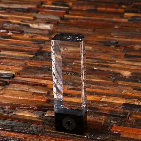 Image of Personalized Clear & Black Crystal Tower Award & Wood Box - Awards