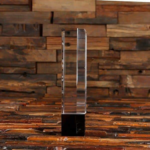 Image of Personalized Clear & Black Crystal Tower Award & Wood Box - Awards