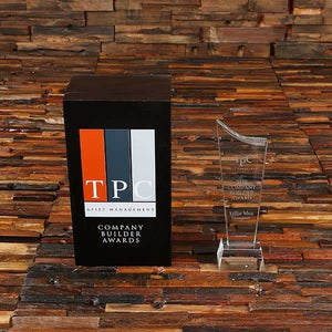 Personalized Clear Crystal Glass Leadership Plaque & Box - Awards