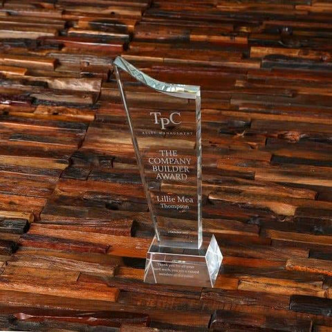 Image of Personalized Clear Crystal Glass Leadership Plaque & Box - Awards
