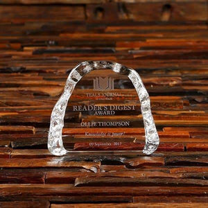 Personalized Clear Crystal Glass Paperweight Desktop Plaque - Awards