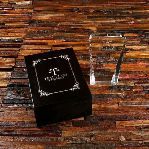 Image of Personalized Clear Crystal Recognition Desktop Plaque & Box - Awards