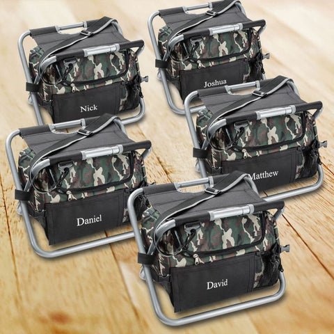 Image of Personalized Cooler Chair - Set of 5 - Sit N Sip - Camo - Groomsmen Gifts - Outdoors