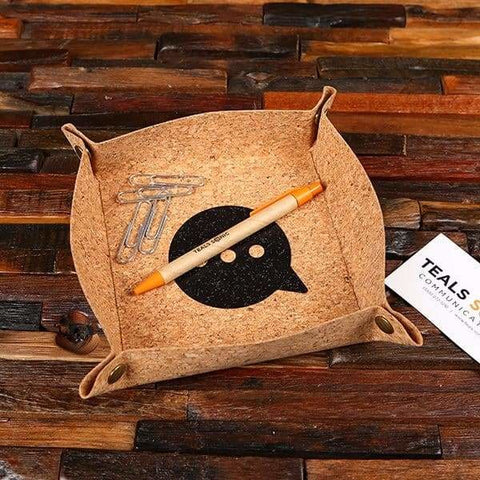 Image of Personalized Cork Board Valet Tray Holder for Everyday Items - Desktop Stationery