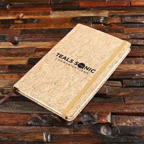 Image of Personalized Cork Notebook with Beige Elastic Band Closure - Desktop Stationery