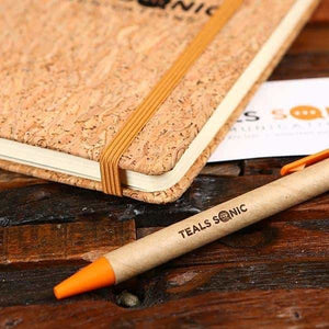 Personalized Cork Notebook with Beige Elastic Band Closure - Desktop Stationery