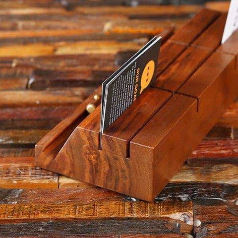 Image of Personalized Corporate Wood Business Card & Tablet Holder - Desktop Stationery