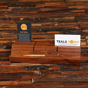 Personalized Corporate Wood Business Card & Tablet Holder - Desktop Stationery