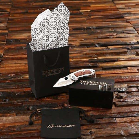 Image of Personalized Cuff Link & Pocket Knife Groomsmen Gift Set Idea - Assorted - Groomsmen