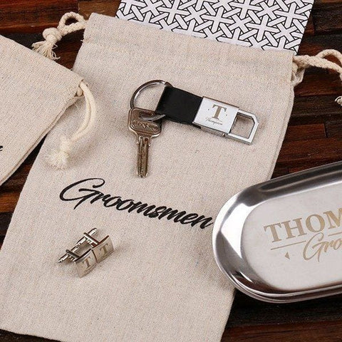 Image of Personalized Cuff Links Keychain & Bar Tray Groomsmen Gift - Assorted - Groomsmen