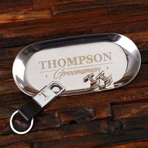 Image of Personalized Cuff Links Keychain & Bar Tray Groomsmen Gift - Assorted - Groomsmen
